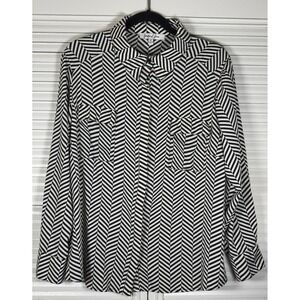 Jennifer And Grace Geometric‎ Stripe Point Collar Long Sleeve Top Size 1X *FLAW*